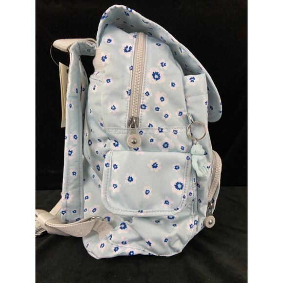 Kipling Blue floral Backpack school book bag Blue/White/Gray New - Picture 8 of 10